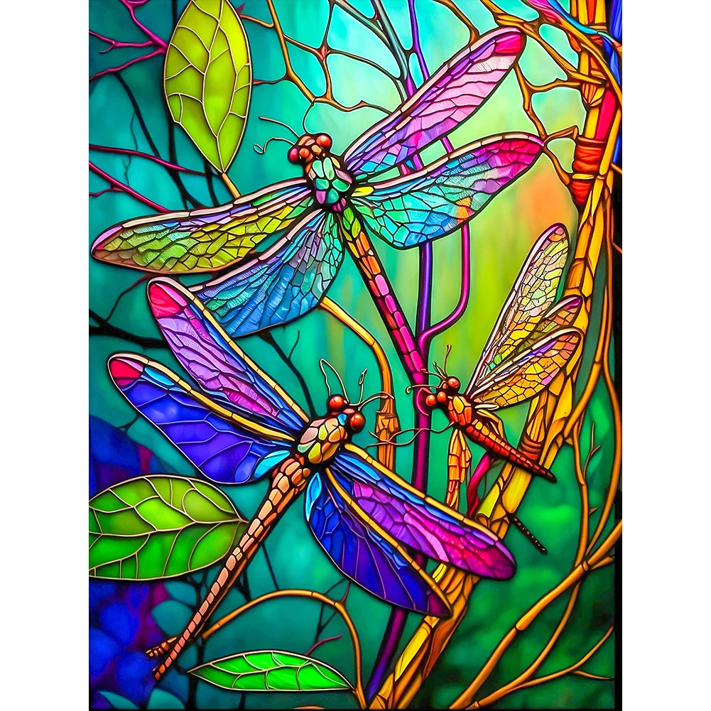 Full Round Diamond Painting - Stained Glass Dragonfly(30*40cm)