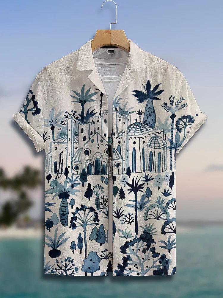 Men's Tropical Plant Print Vacation Short Sleeve Shirt