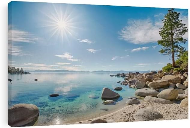CafePress Canvas Wall Art Lake Tahoe East Shore Beach Ready to Hang for Living Room, Bedroom or Office 30x20