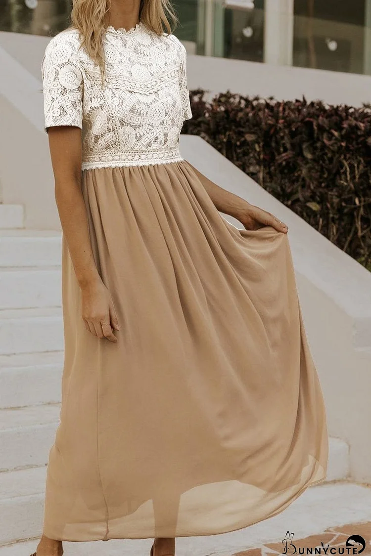 Elegant Floral Lace High Waist Chiffon Maxi Dress