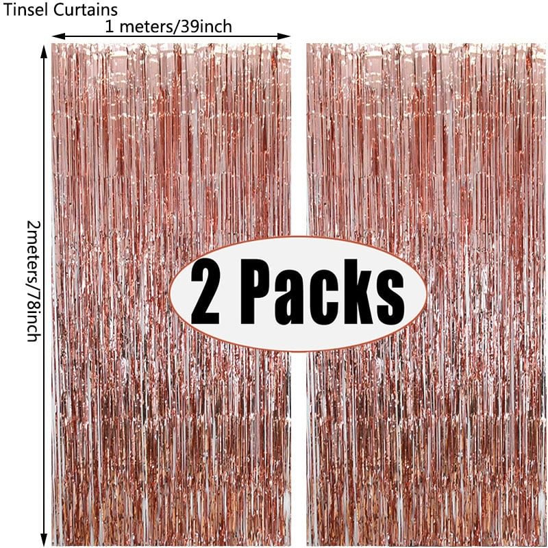2Pack Metallic Foil Tinsel Fringe Curtain Birthday Wedding Bachelorette Party Decoration Adult Anniversary Photography Backdrop