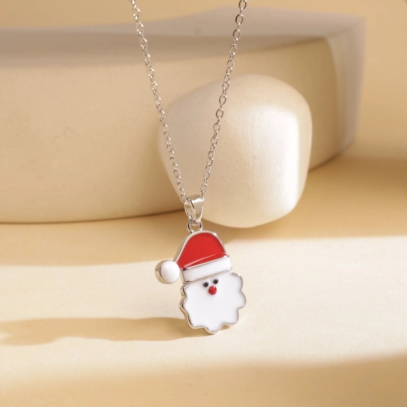 Titanium Steel Copper Cable Chain Enamel Inlay Christmas Hat Santa Claus Christmas Socks Pearl Zircon Pendant Necklace