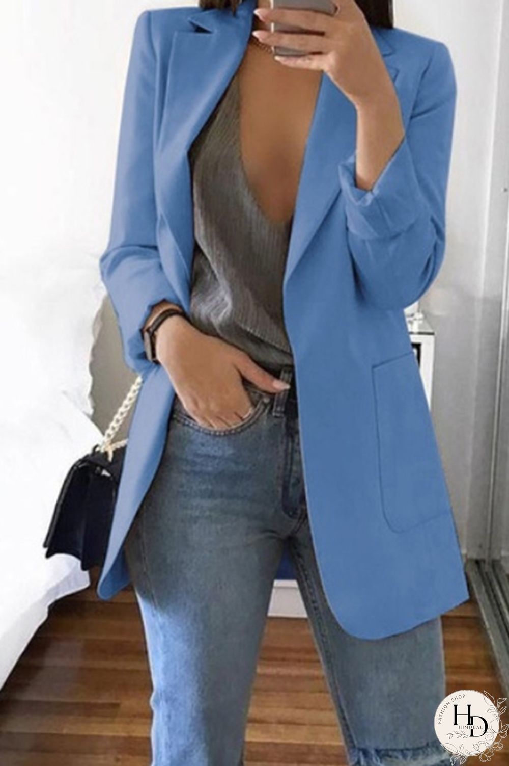 Black Casual Long Sleeves Suit Jacket