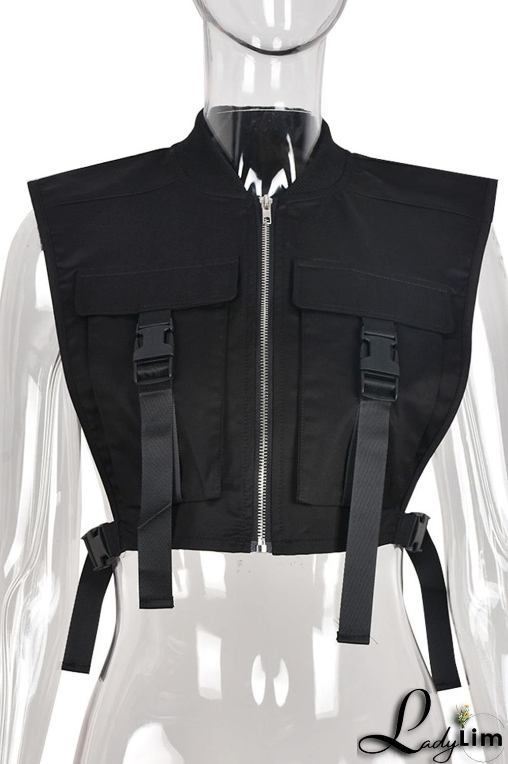 Purple Casual Street Solid Split Joint Pocket Zipper Tops