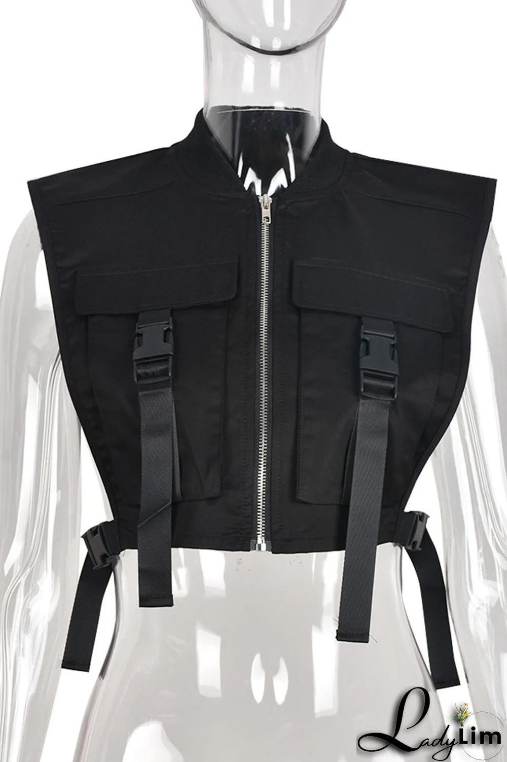 Purple Casual Street Solid Split Joint Pocket Zipper Tops