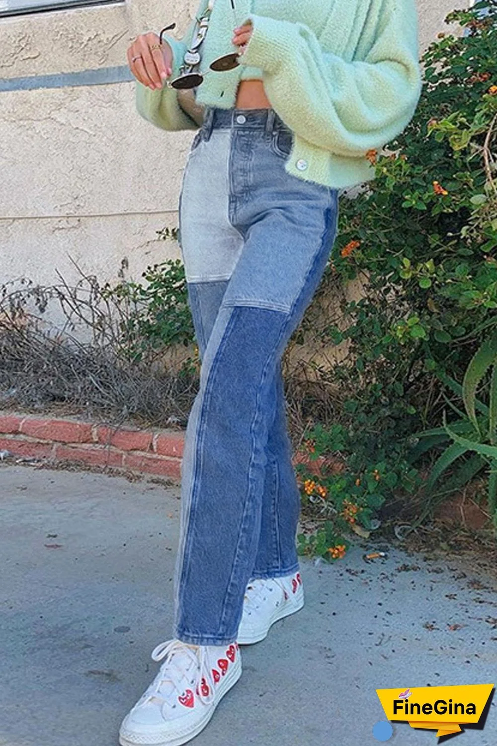 Patchwork Straight Denim Pants