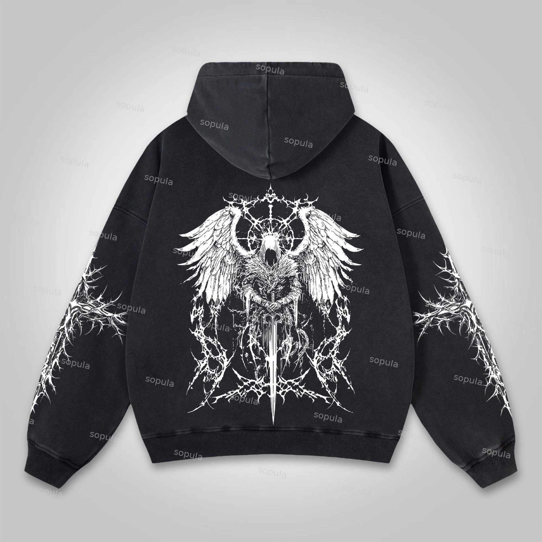 Sopula Vintage Angel Cross Faith Graphic Washed Hoodie