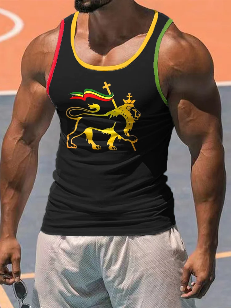 Men's Reggae Lion Art Print Casual Tank Top