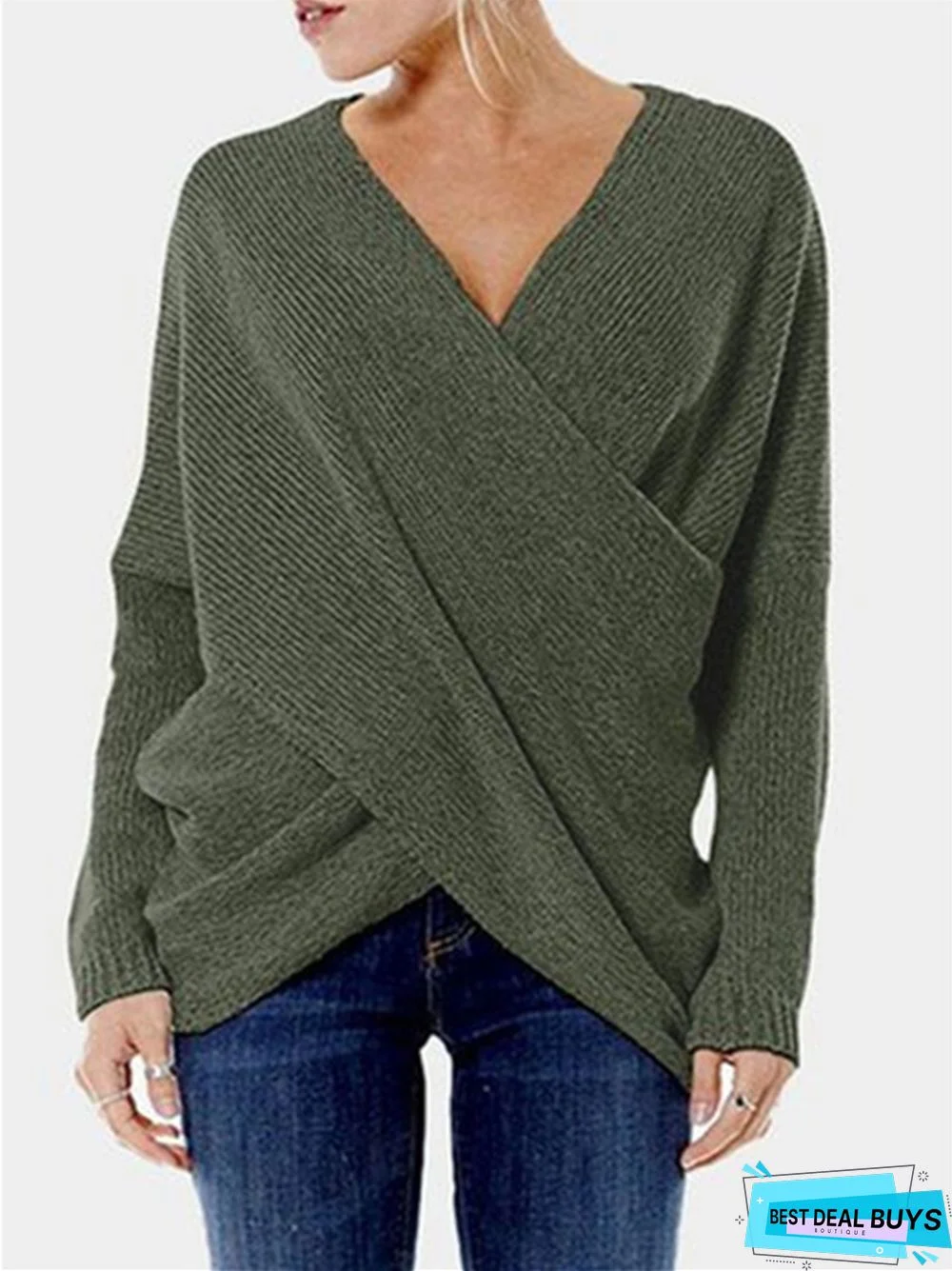 Fashion Inclined Solid Color Irregular Hem Sweater
