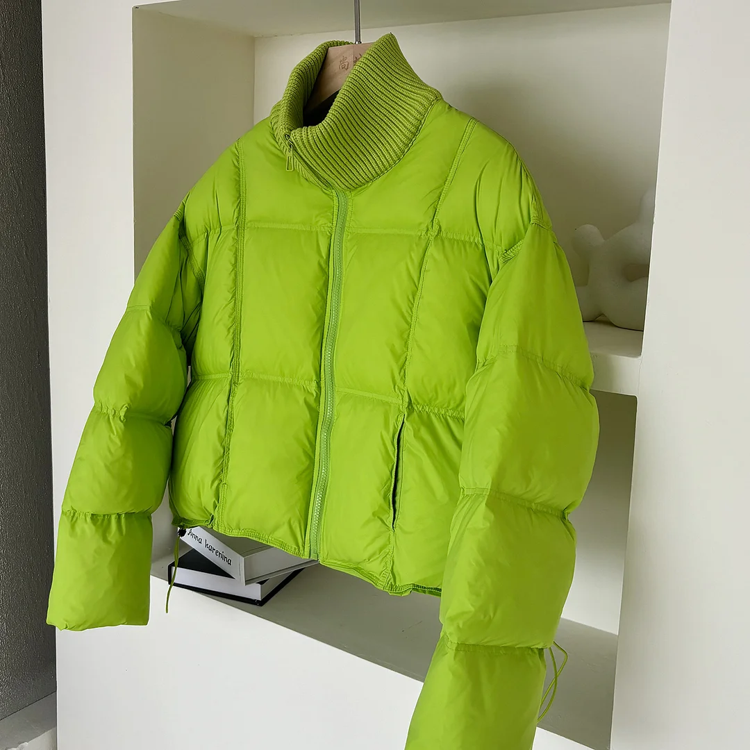 Toloer Knit High Collar 90 White Duck Down Down Jacket Women's Short Style 2024 Winter Thick Puff Feeling Advanced Sense Bread Coat-Outfit Ideas