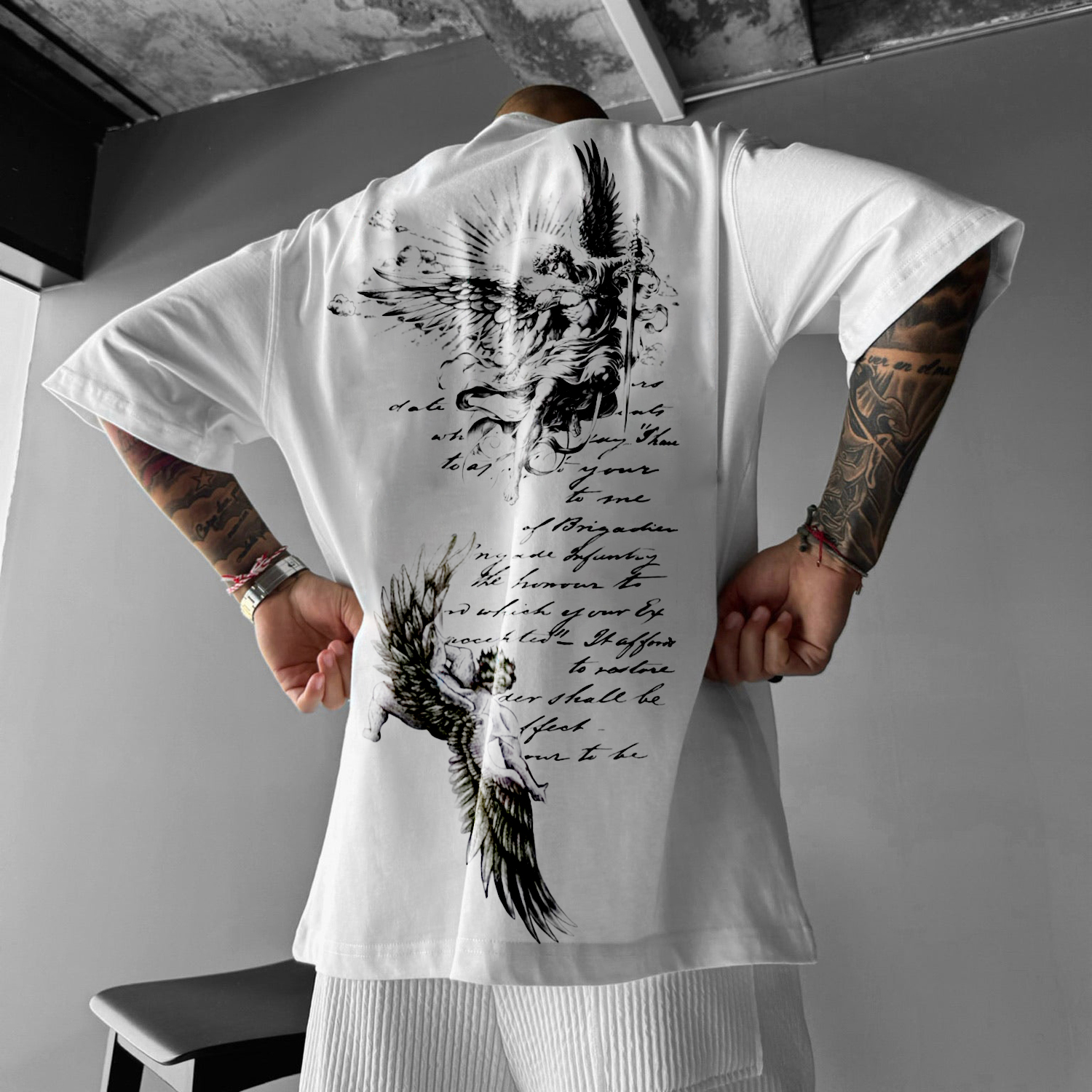 Fashionable Lettering Angel Design Oversized T-shirt / TECHWEAR CLUB / Techwear