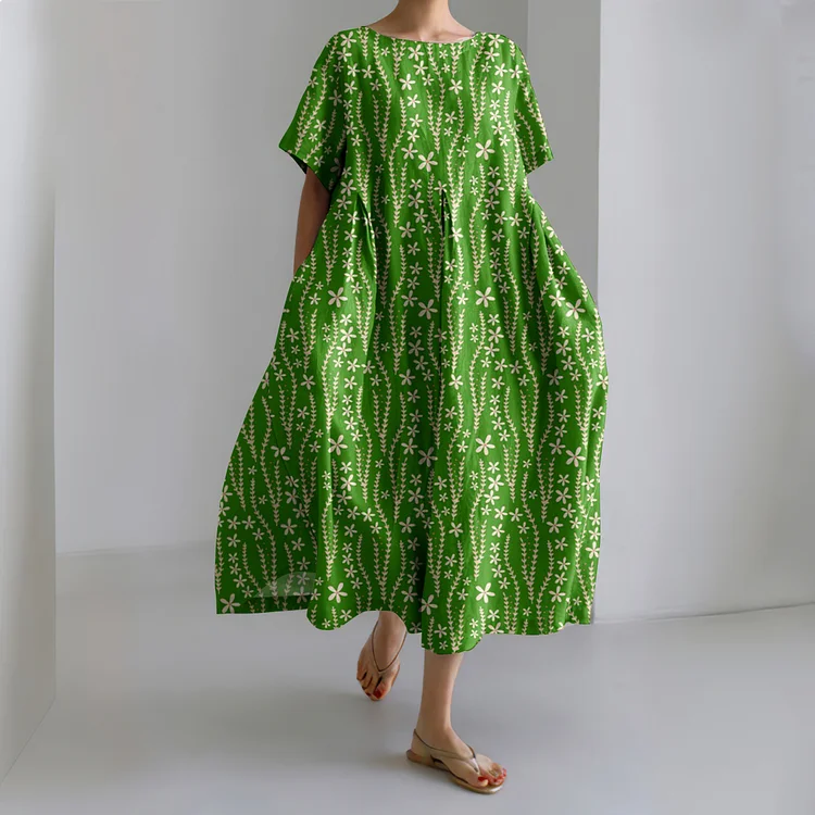 Simpfit Leinenkleid mit Daisy Vine-Print für Damen