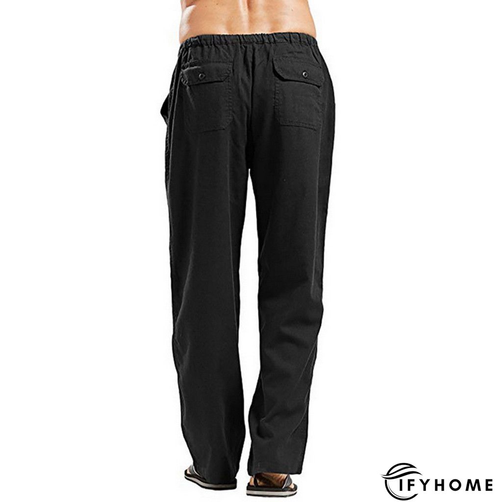 Men's Linen Pants Trousers Summer Pants Beach Pants Drawstring Elastic Waist Plain Breathable Soft Casual Daily Holiday Linen / Cotton Blend Fashion Streetwear Black White Micro-elastic | IFYHOME