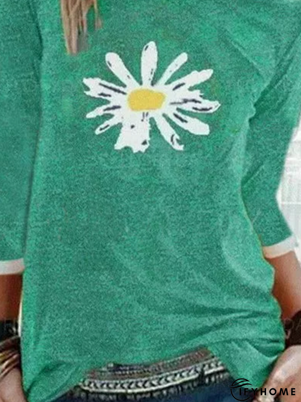 Casual 3/4 Sleeve Floral-print Crew Neck Top | IFYHOME