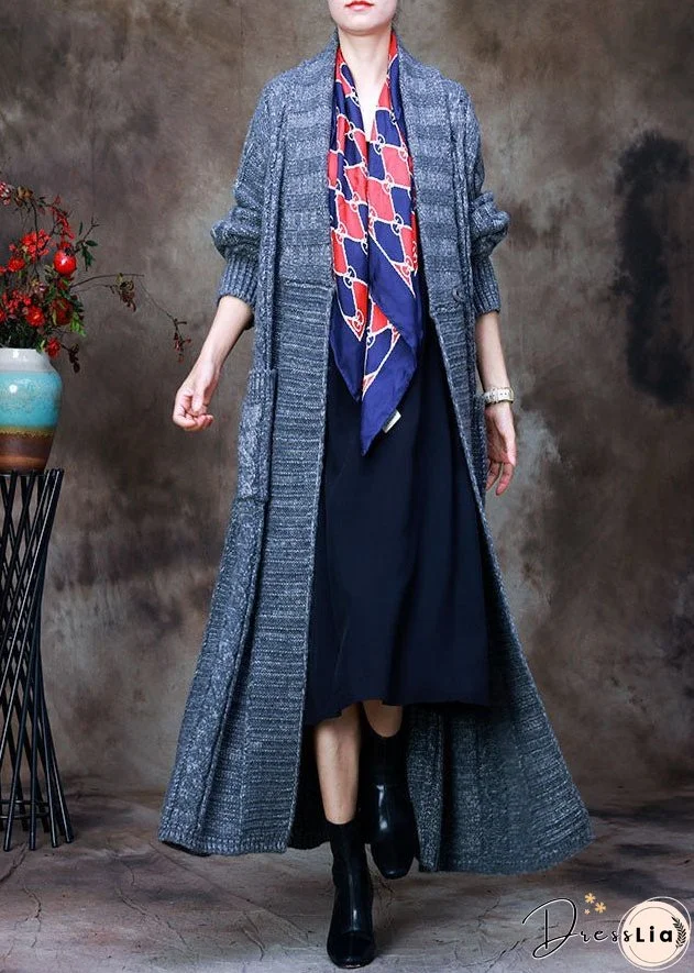 Loose Grey V Neck Woolen knit trench coats Spring