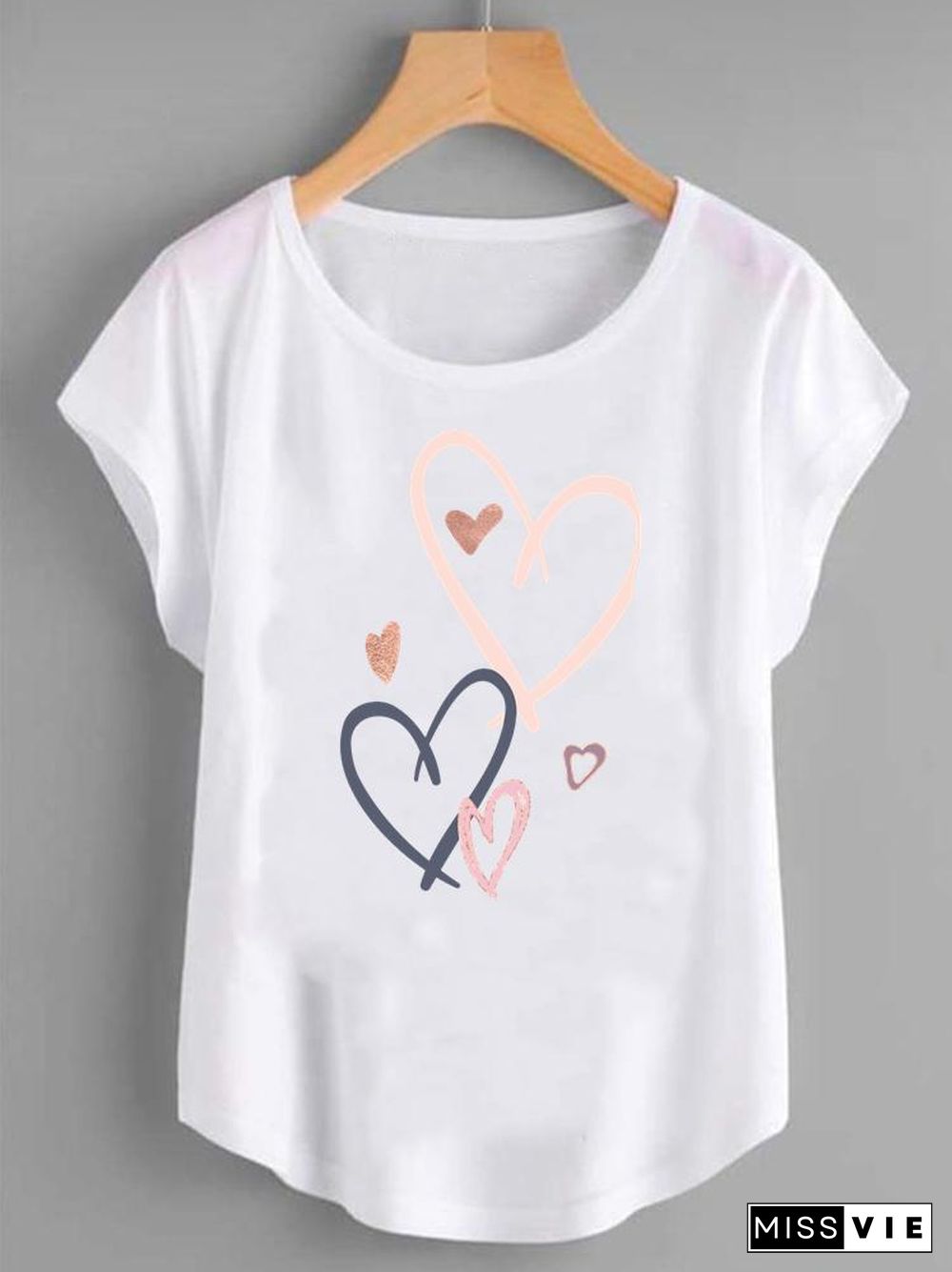 90S Love Heart Trend Graphic T Top Women Print Summer T-Shirts Clothing Fashion Shirt Female Short Sleeve Cartoon Tee T-Shirt