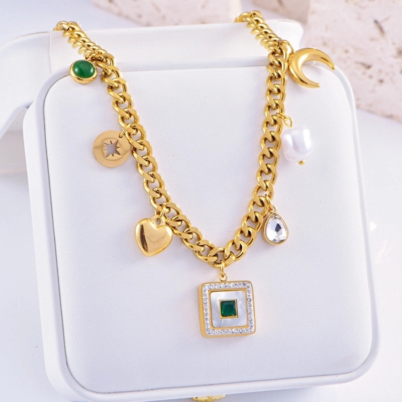 Bohemian Heart Shape Flower Titanium Steel Plating Pendant Necklace