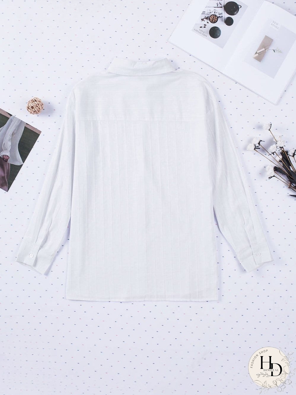 Simple Solid Lapel Button Long Sleeve Blouses