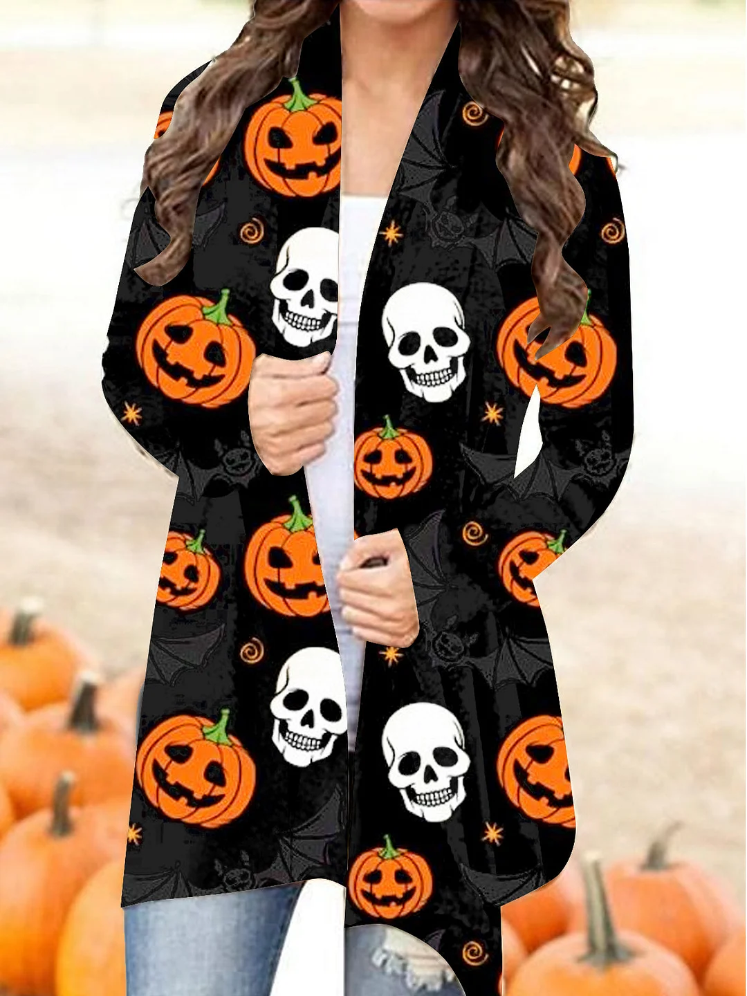 Halloween Pumpkin Skull Casual Cardigan