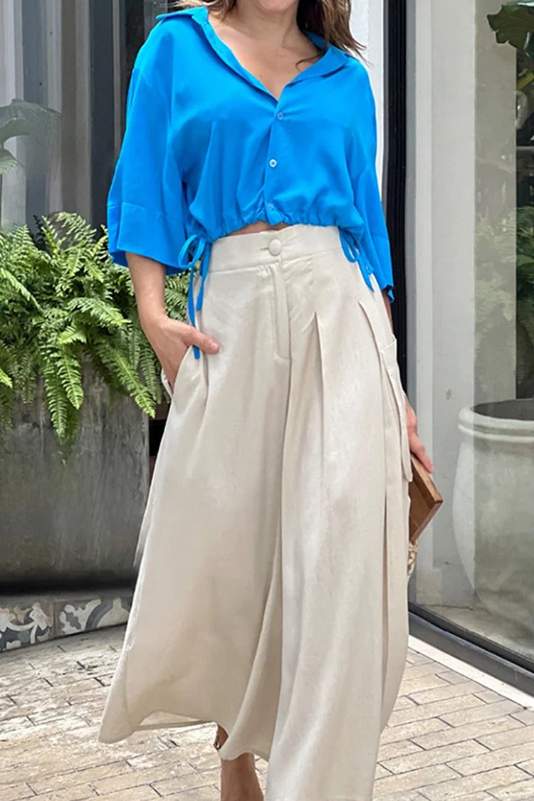 Women's Set Casual Blouse Shirt Crop and Loose Pants Set