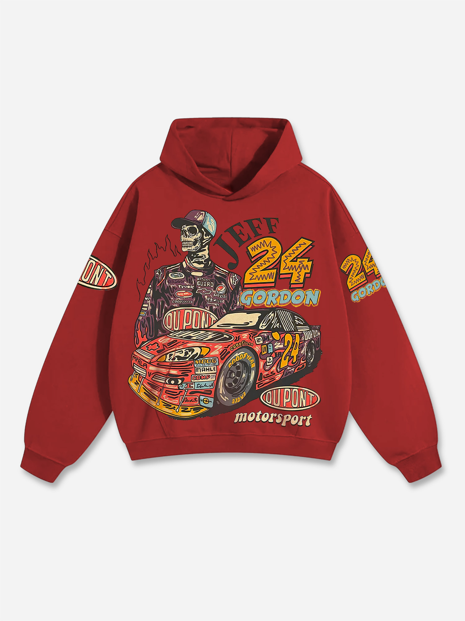Skull Racer Jeff 24 Gordon Print Graphic Fleece Pullover Hoodie - SOPULA