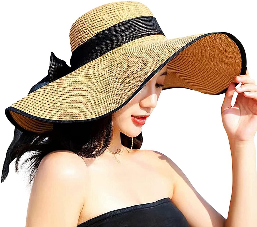 Women's Wide Brim hat Sun Protection Straw Hat Floppy Foldable roll up hat  UV Protection Beach Hats