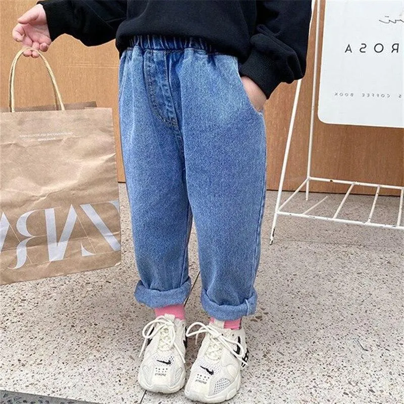 2-7T Jeans For Girls Toddler Kid Baby Clothes Rainbow Print Loose Denim Pants Elegant Sweet Spring Autumn Trousers Streetwear