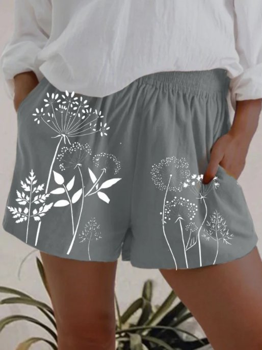 Casual Dandelion Print Elasticated High-Waist Shorts