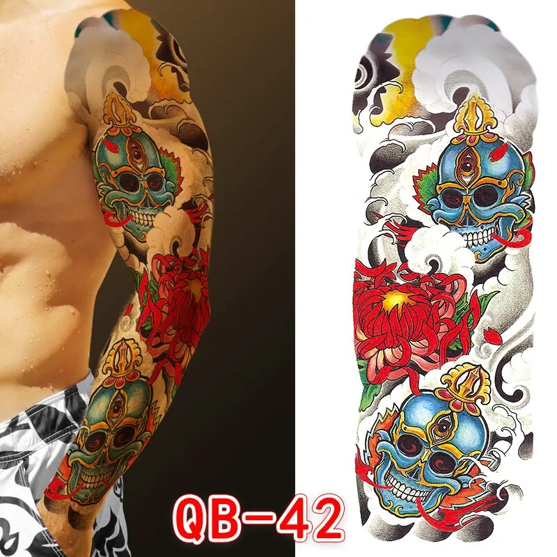 Sdrawing Men Temporary Tattoos Large Arm Sleeve Tattoo Sticker Dragon Tiger Fish Full Skull Totem Wolf Waterproof Fake Tattoo for Women