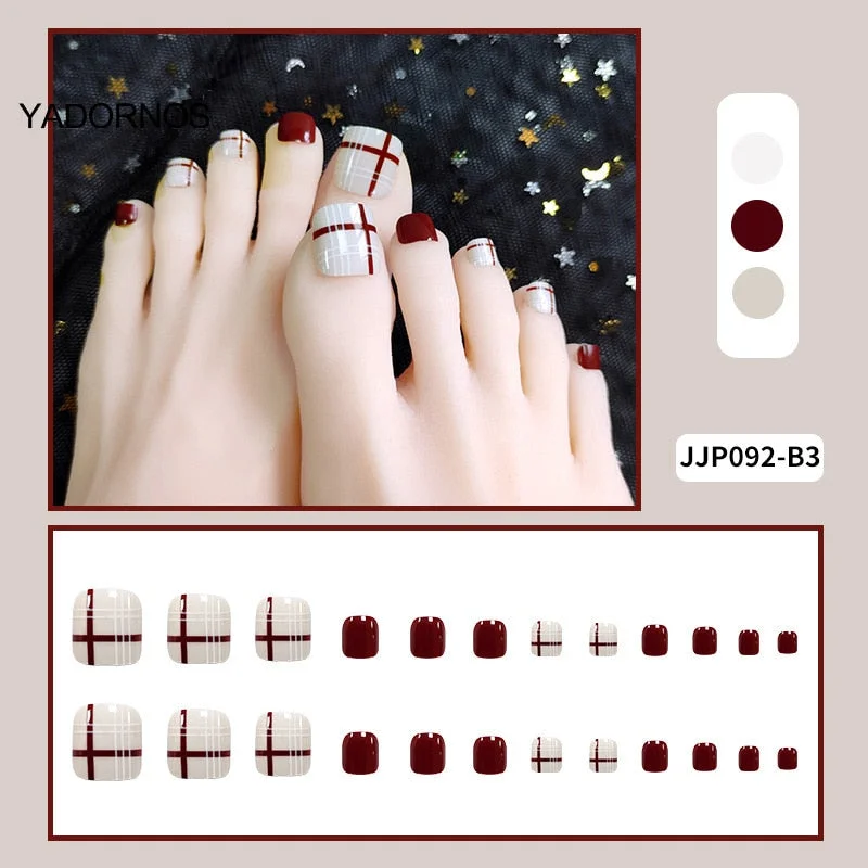 24pcs false nails for feet Patch Glue Type Removable Short Paragraph Fashion Manicure Save Time False Toenail Patch TY-Nail Inspo