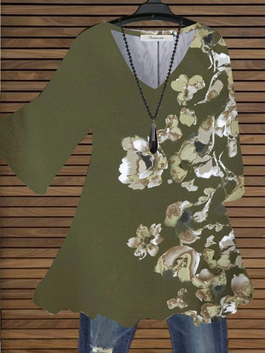 Women Half Sleeve V-neck Floral Printed Tops
