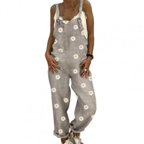 Summer Women Jumpsuits Fashion Jumpsuit Chrysanthemum Print Shoulder Strap Women Loose Sleeveless Backless Romper Overalls 3XL