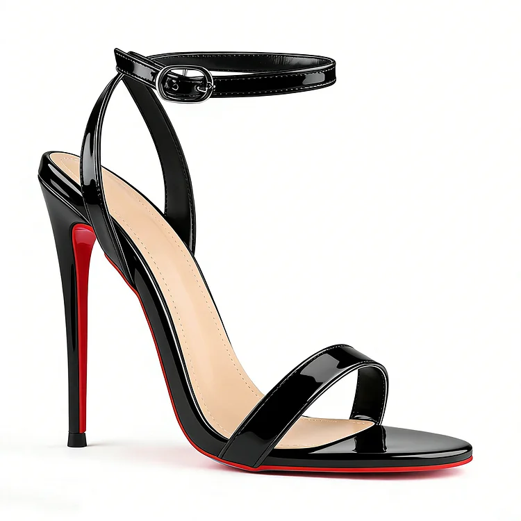 120mm/4.72 Inch Round Open Toe Ankle Strap High Heel Sandals Red Bottom Pumps Vocosi VOCOSI