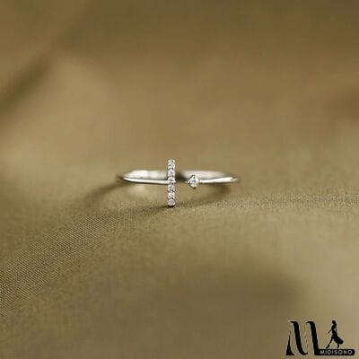 MidiSono - T Shape Inlaid Zircon 925 Sterling Silver Open Ring