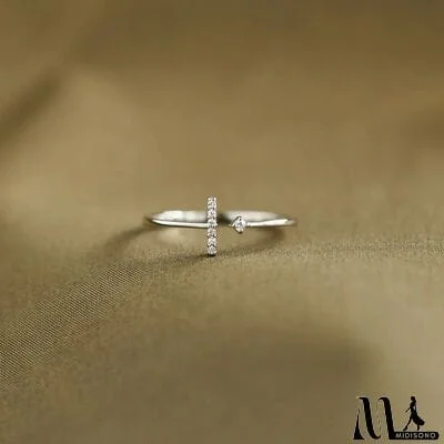 MidiSono - T Shape Inlaid Zircon 925 Sterling Silver Open Ring