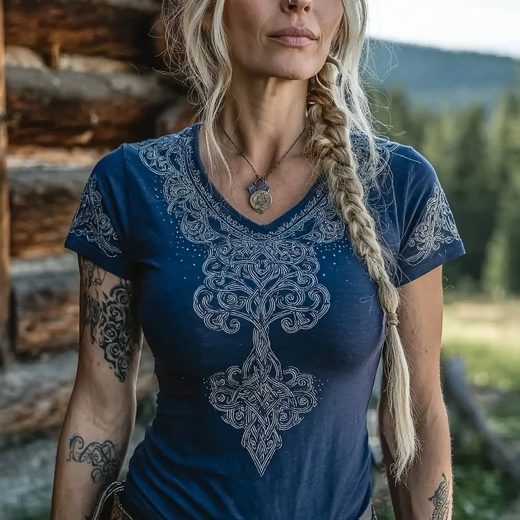 Viking Celtic Tree Of Life Pattern Vintage Casual T Shirt