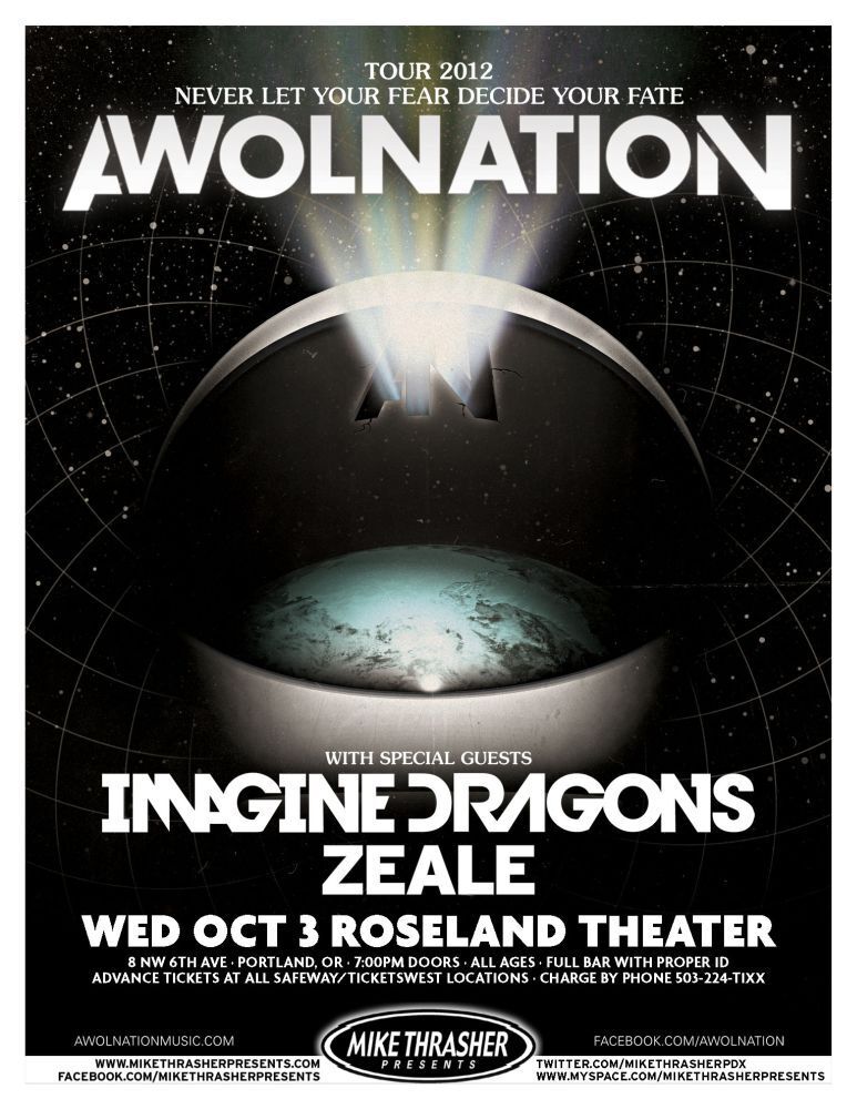 AWOLNATION 2012 Gig POSTER Portland Oregon Concert