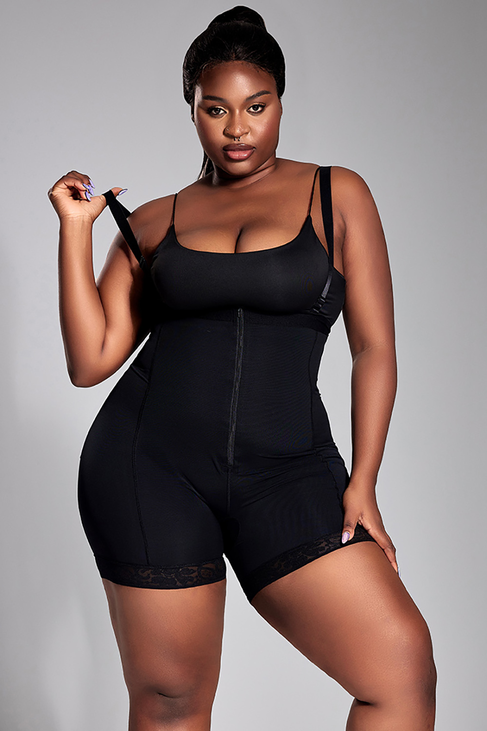 Design Plus Size Daily Shapewear Shorts Black One-Piece High-Waisted Button-Down Strong Waistband Butt-Lifting Shapewear