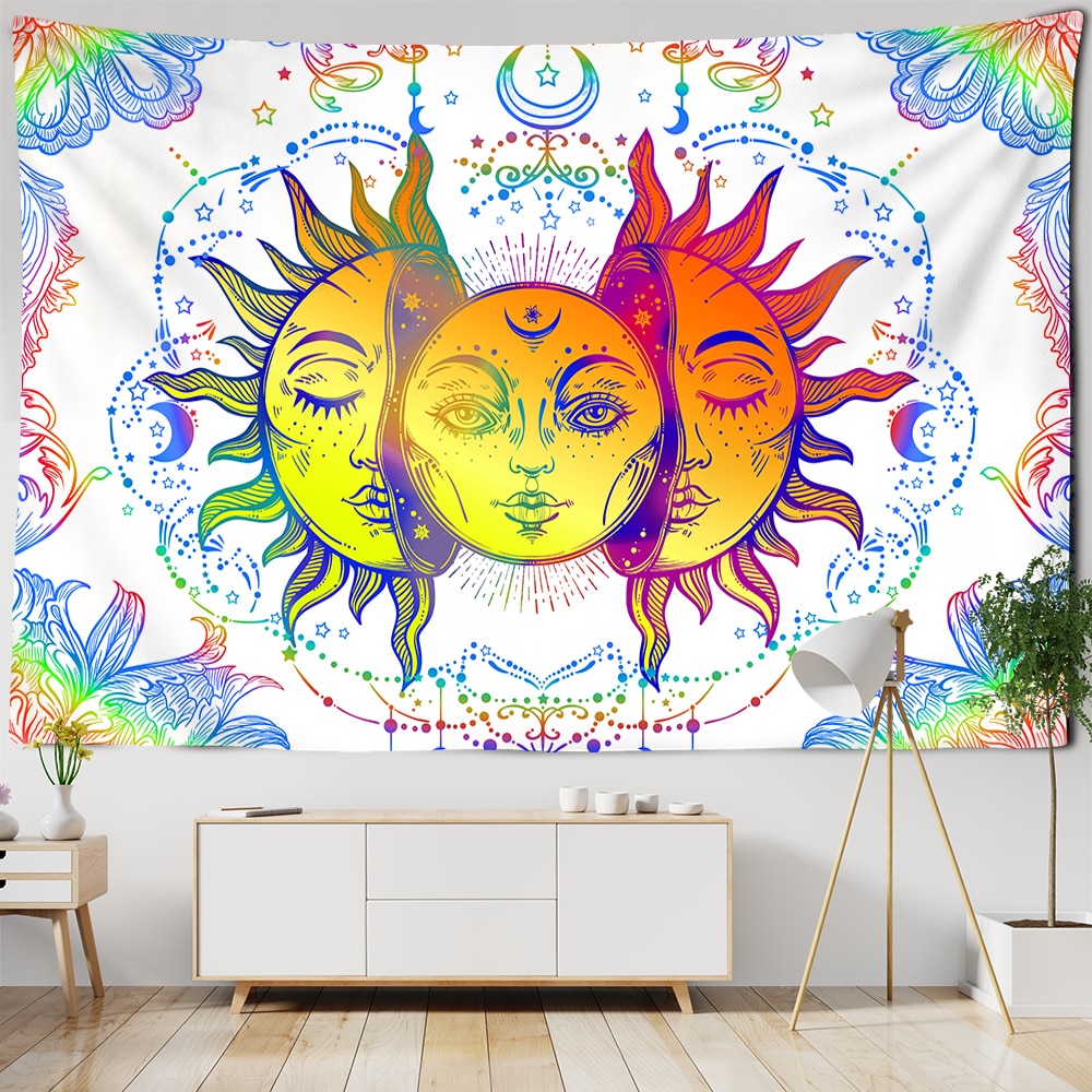 

White Black Colorful Sun Moon Mandala - Tapestry, 100*75cm, 501 Original