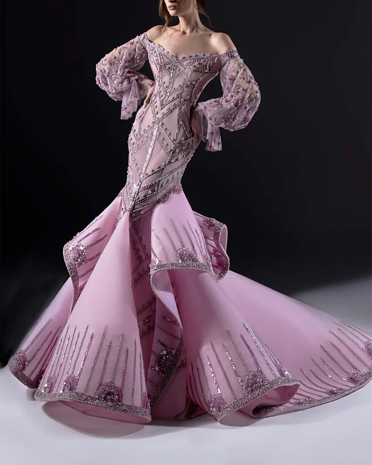 Women's Off-Shoulder Embroidered Sequin Dress
