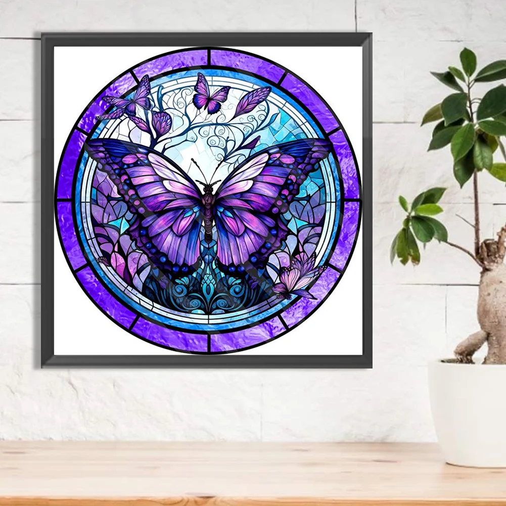 Diamond Painting - Full Round Drill - Stained Glass Butterfly(30*30cm)
