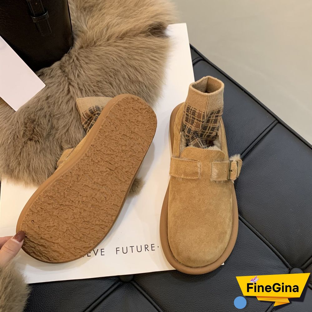 Women's Casual Solid Color Round Toe Flat Sole Plush Shoes