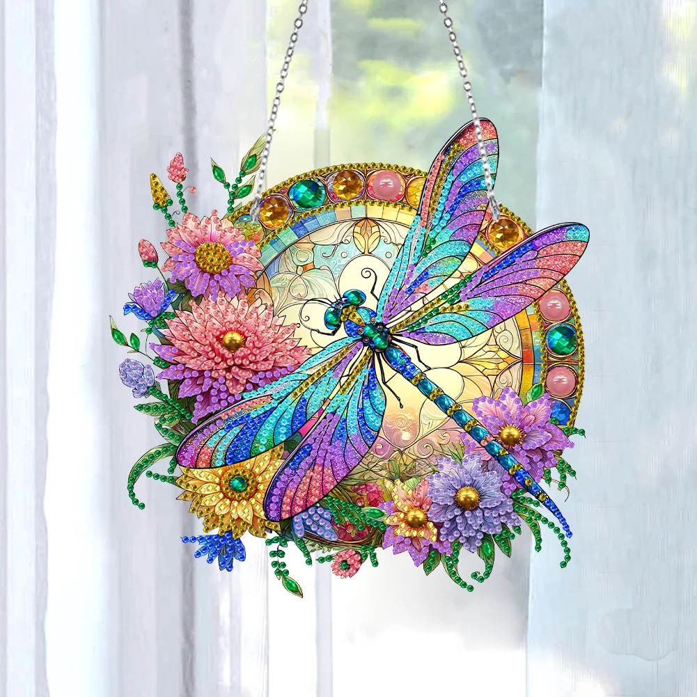 DIY Dragonfly Acrylic Wreath Diamond Painting Hanging Pendant Wall Decor