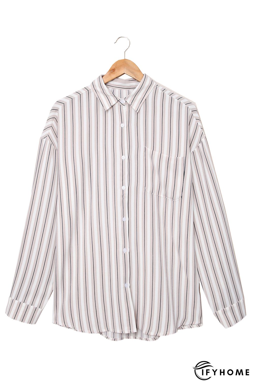 Khaki Striped Buttons Closure Long Sleeve Shirt | IFYHOME