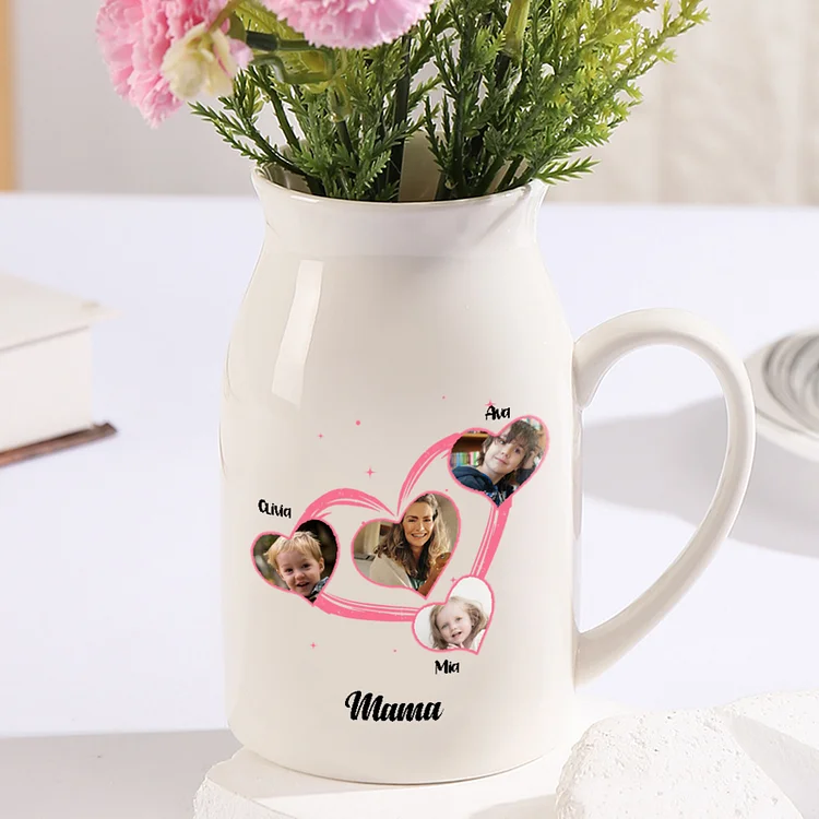 Kettenmachen Personalisierte 3 Namen & 4 Fotos & Text Herz Familie Vase