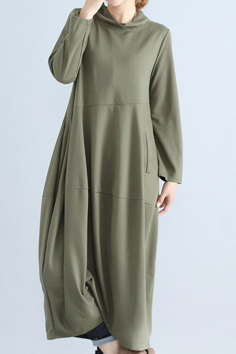 Fashion Casual Solid Split Joint Turtleneck A Line Dresses - Life is Beautiful for You - SheChoic