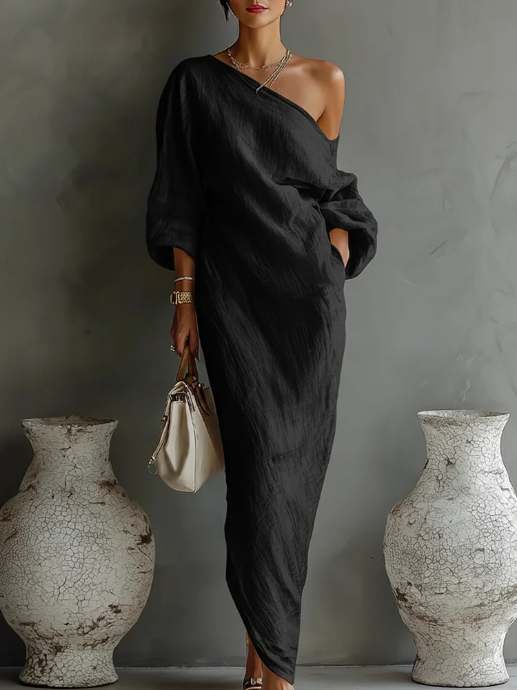 Elegant Irregular Off-the-shoulder Maxi Dress socialshop