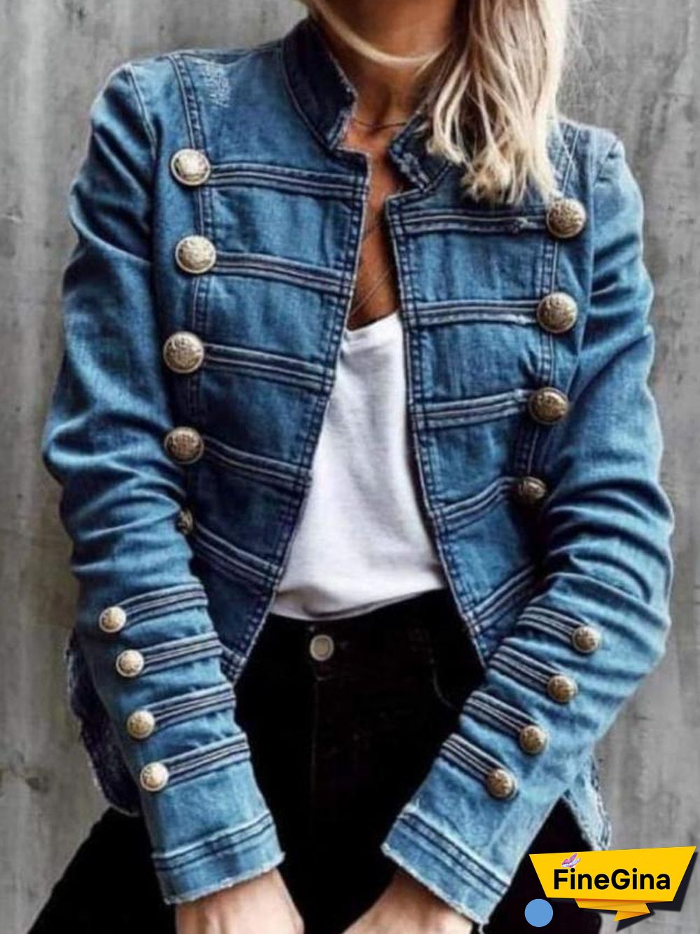 Women Slim Double-Breasted Denim Jacket