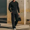 Men's Elegant Slim Round Neck Cable Knitted Sweater and Long Knitted Pants Set