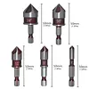 5pcs/Set Countersink Drill Bit Set 82 Degree Precision Countersink Bit 1/4in-3/4in Size 5 Flutes Design for Stainless Steel Metal & Wood